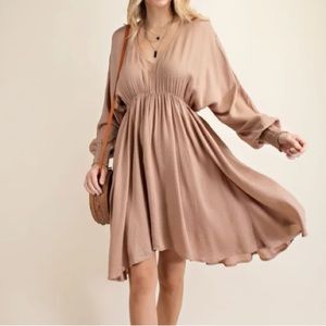 143 Story Golden Plunged‎ Mini Dress Taupe
